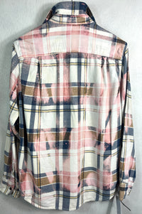 Vintage Pink, White, Blue and Taupe Flannel Size Small