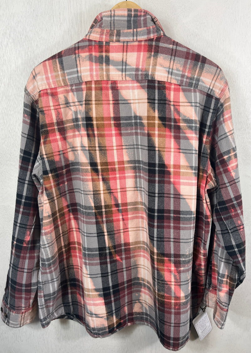 Vintage Pink, Grey, Black and Gold Flannel Size Large