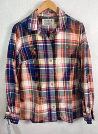 Vintage Royal Blue, White, Pink and Yellow Flannel Size Small