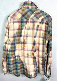 Vintage Pink, Yellow, Cream, Green and Blue Lightweight Flannel Size Large