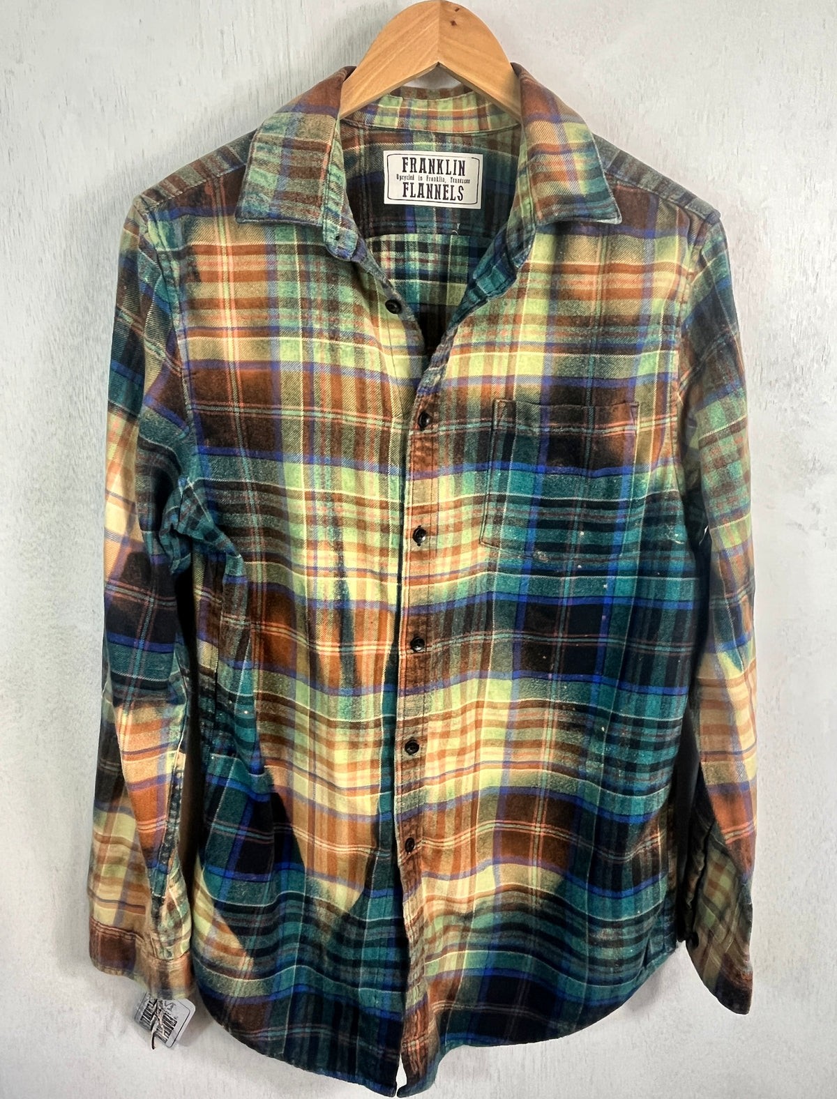 Vintage Royal Blue, Green, Rust and Orange Flannel Size Medium