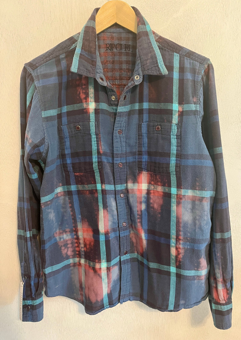 Vintage Navy Blue, Dusty Rose and Turquoise Lightweight Flannel Size Medium