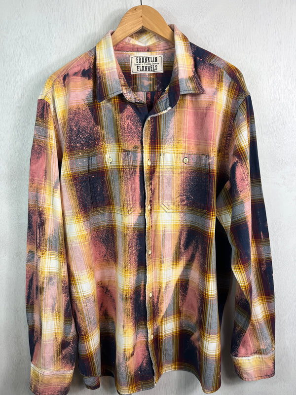 Vintage Pink, Navy, Yellow, Maroon and White Flannel Size XL