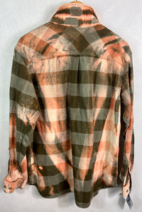 Vintage Army Green and Peach Flannel Size Large