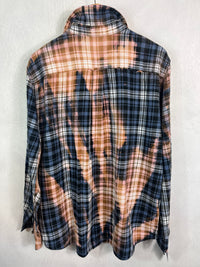 Vintage Navy Blue, White, Rust and Dusty Rose Flannel Size Large