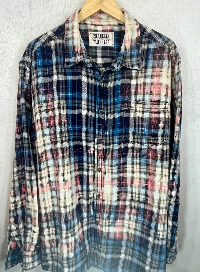 Vintage Navy, Light Blue, Pink, White and Grey Flannel Size Large
