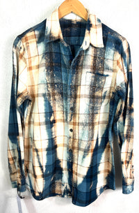 Vintage Navy, Teal, White, Gold and Black Flannel Jacket Size Small