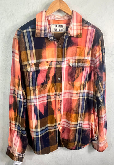 Vintage Pink, Gold, Blue, White and Black Flannel Size Large