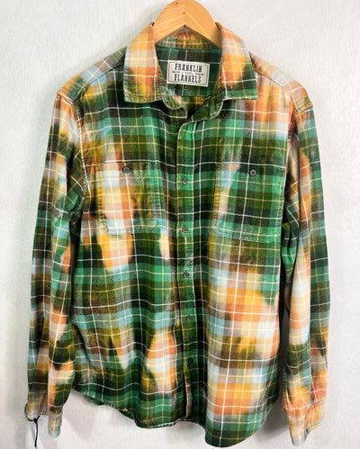 Vintage Green, Sky Blue, Orange, Tan and White Flannel Size Large