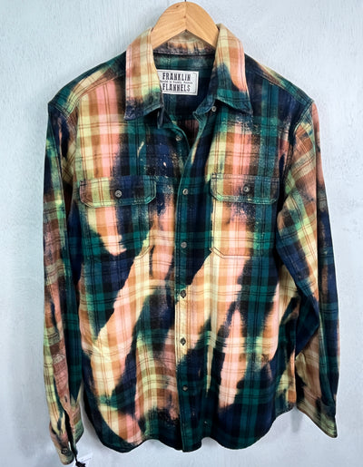 Vintage Forest Green, Navy, Black, Light Green, Pink and Salmon Flannel Size Medium