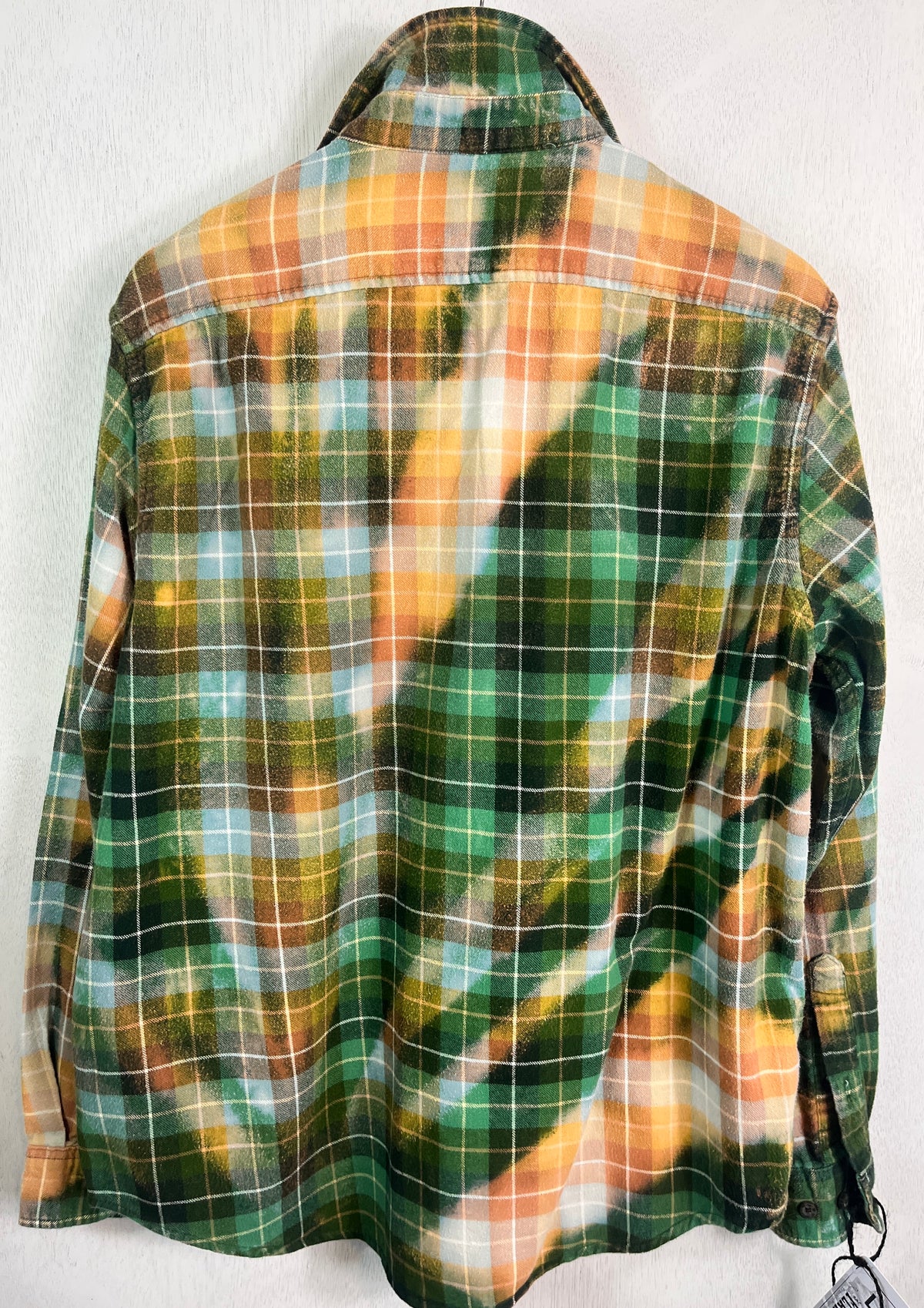 Vintage Green, Sky Blue, Orange, Tan and White Flannel Size Large