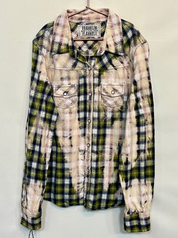 Vintage Western Style Green, Yellow and Cream Flannel Size XL