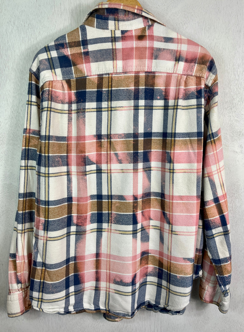 Vintage Pink, White, Navy and Gold Flannel Size XL