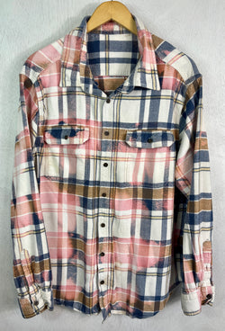 Vintage Pink, White, Navy and Gold Flannel Size XL