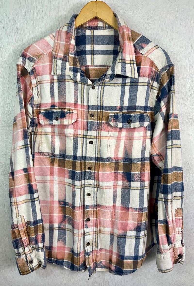 Vintage Pink, White, Navy and Gold Flannel Size XL
