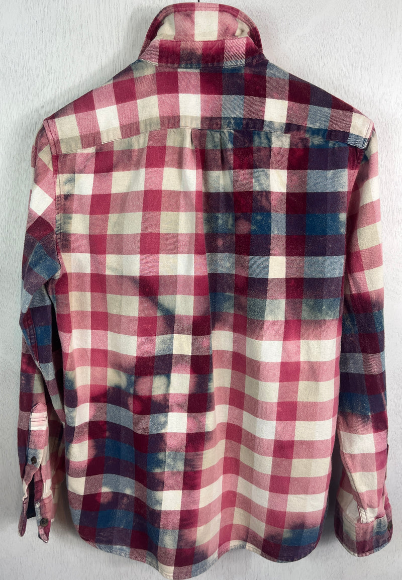 Vintage PInk, White, Blue and Burgundy Flannel Size Small