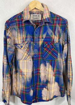 Vintage Royal Blue, Red, Green and Cream Flannel Size Small