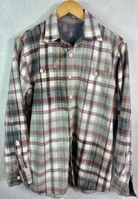 Vintage Sage Green, Burgundy and White Flannel Size Medium