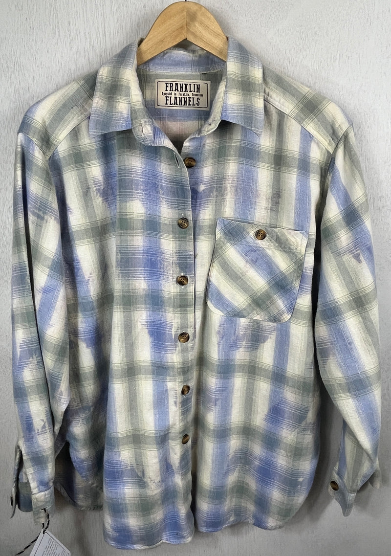 Vintage Light Blue, Sage and White Flannel Size Small