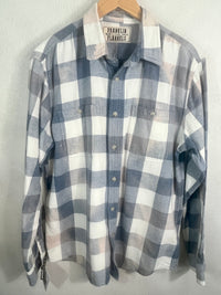 Vintage Light Blue, Grey and White Faded Flannel Size Large