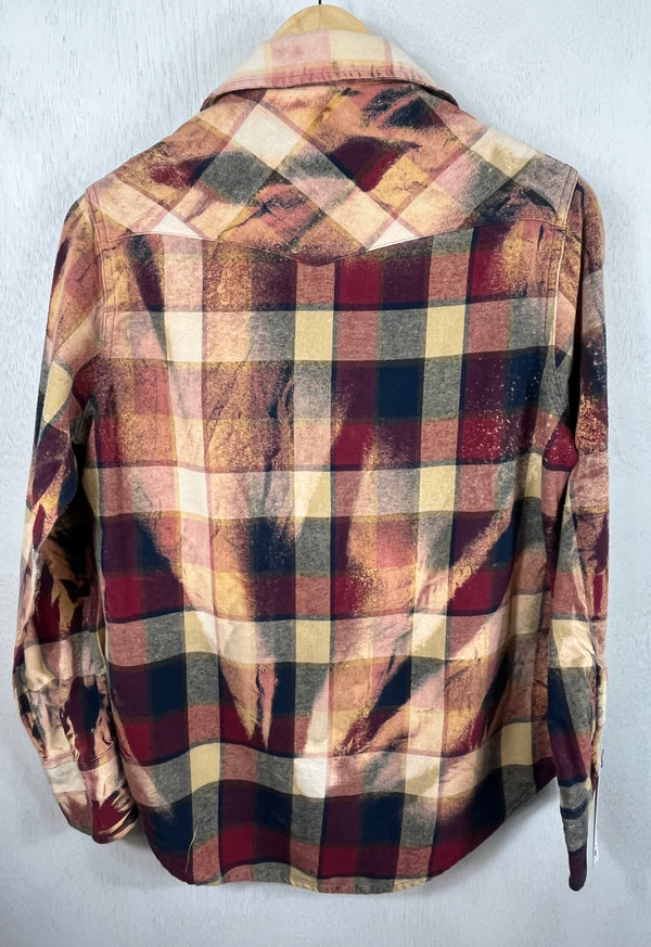 Vintage Western Style Navy, Burgundy and Taupe Flannel Size Small