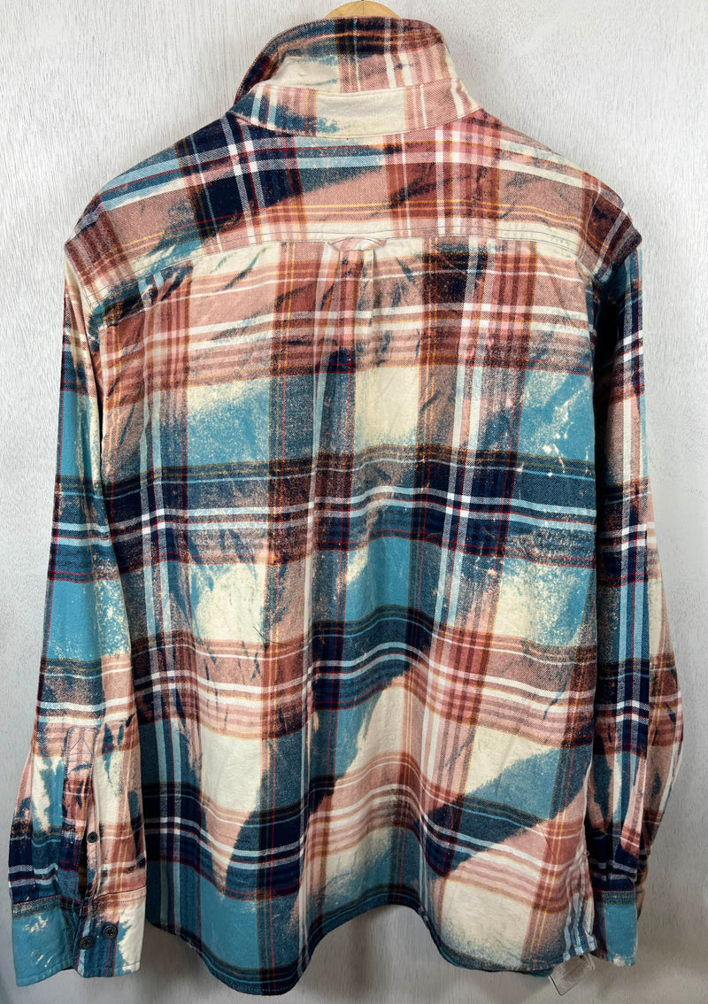 Vintage Turquoise, Dusty Rose and White Flannel Size XL