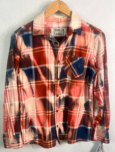 Vintage Navy Blue, Brick Red, White and Pink Flannel Size Small