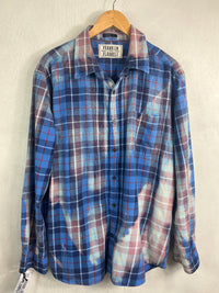 Vintage Navy and Royal Blue, Dusty Rose and White Flannel Size XL