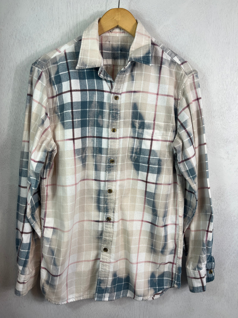 Vintage Teal, White, Cream and Burgundy Flannel Size Medium