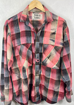 Vintage Red, Pink, Black and Cream Flannel Size Large