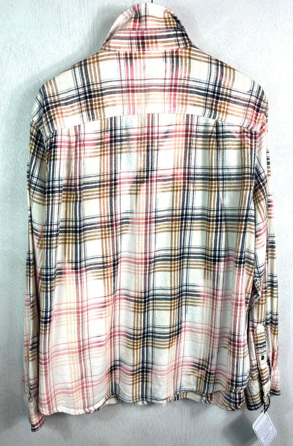 Vintage Pink, Navy, Gold and White Flannel Size Large
