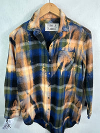 Vintage Royal Blue, Green, Gold and White Flannel Size Small