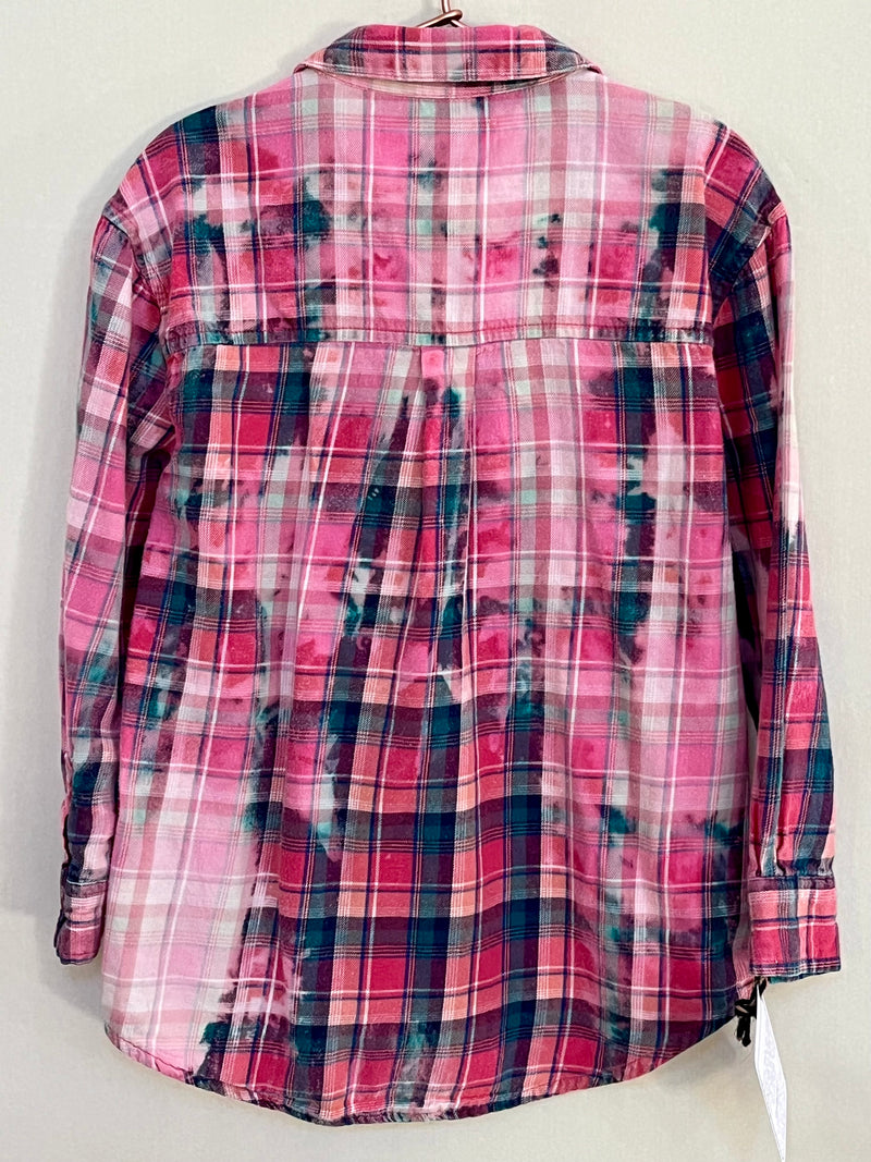 Vintage Pink, Teal and White Flannel Size Medium