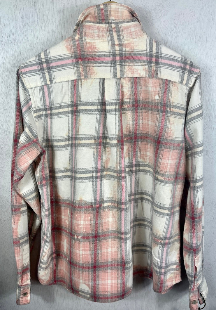 Vintage PInk, Grey and White Flannel Size Medium