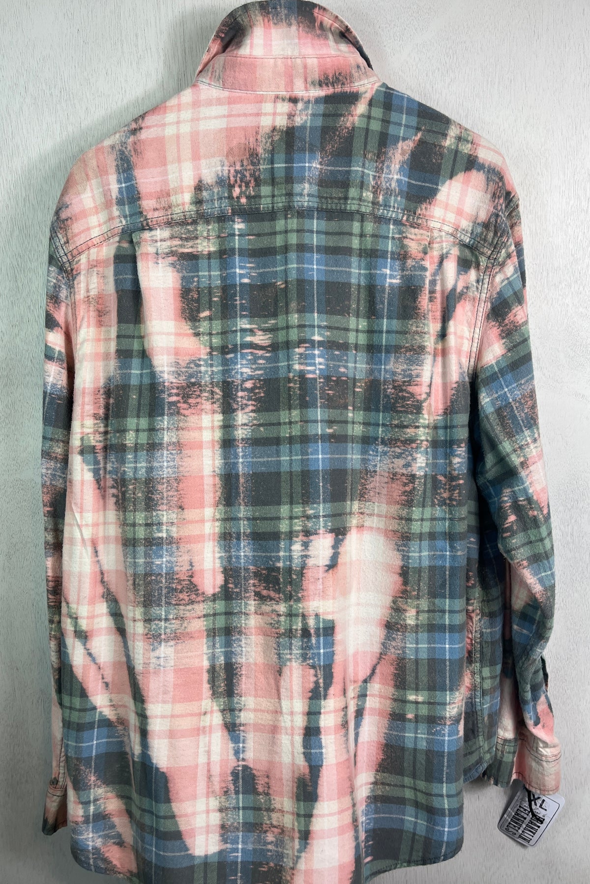 Vintage French Blue, Seafoam Green, Pink and White Flannel Size XL