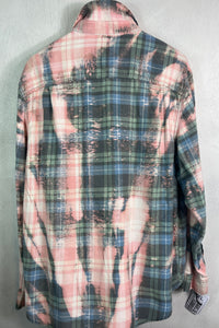 Vintage French Blue, Seafoam Green, Pink and White Flannel Size XL