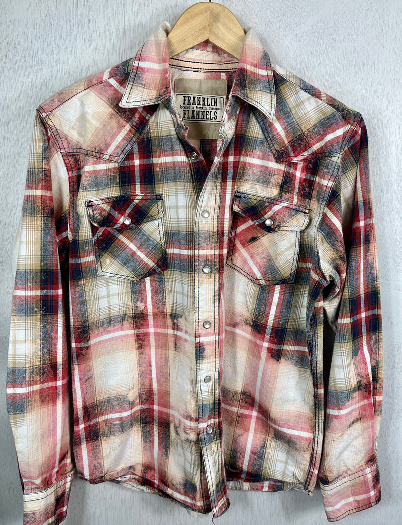 Vintage Western Style Red, Pink, Taupe and Black Flannel Size Small