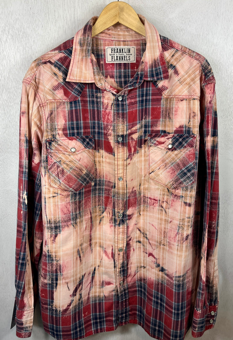 Vintage Western Style Red, Peach, Navy and White Lightweight Cotton Size XL