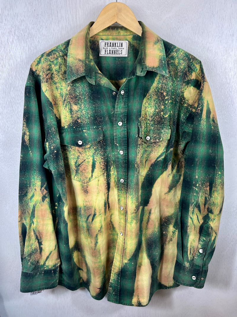 Vintage Western Style Dark and Light Green Brushed Flannel Size XL