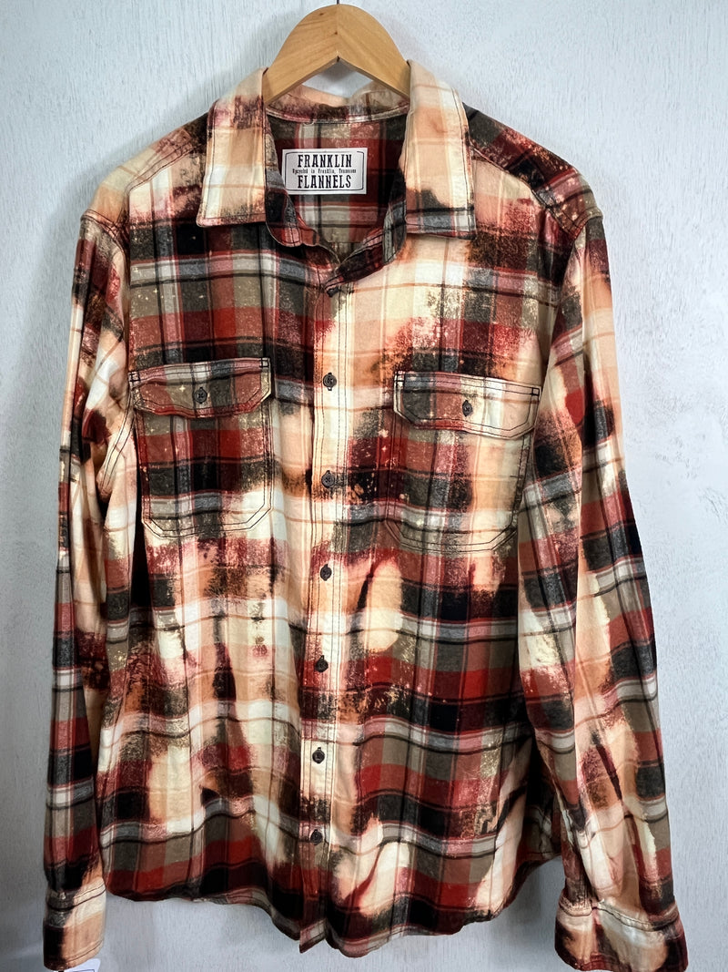 Vintage Brick Red, Taupe, Cream, Black and Gold Flannel Size XL