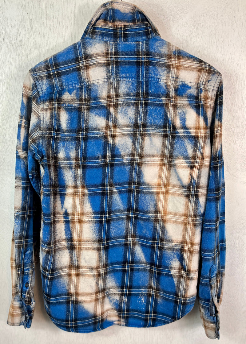 Vintage Royal and Navy Blue, Cream and White Flannel Size Small
