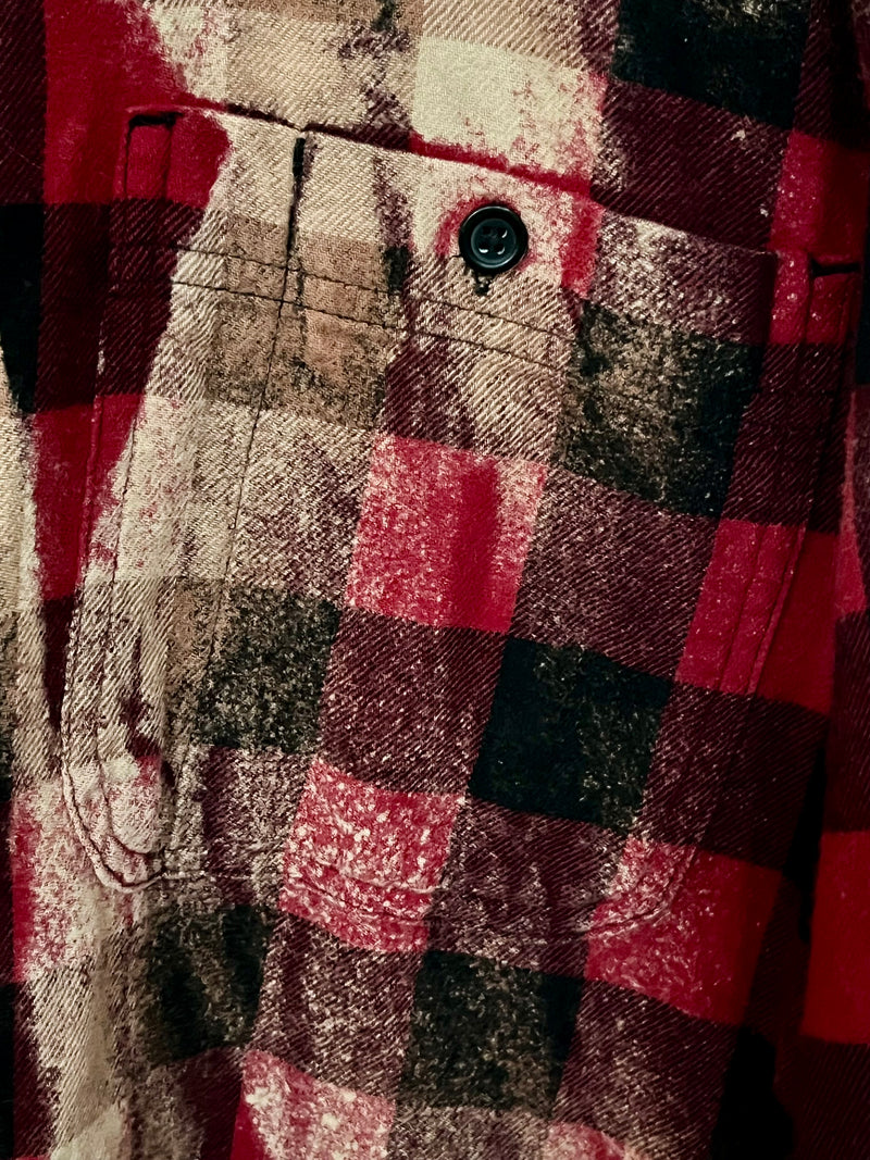 Vintage Red, Black and Cream Buffalo Check Flannel Size XXXL