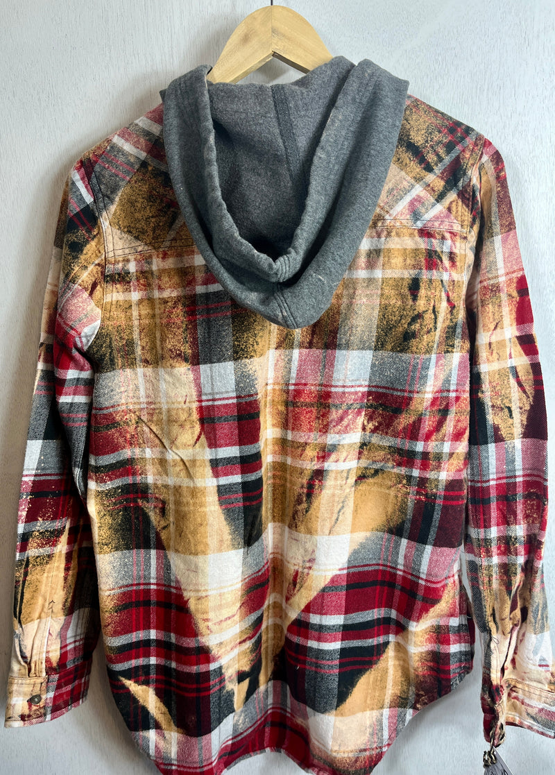 Vintage Red, Gold, Grey, White and Black Flannel Hoodie Size Small