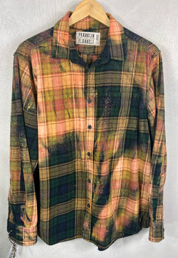 Vintage Green, Gold, Peach and Navy Blue Flannel Size XL