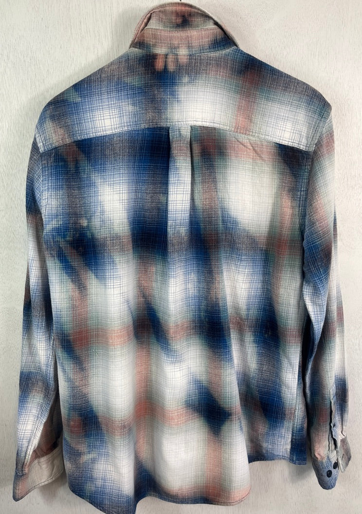 Vintage Blue, Light Pink and White Flannel Size Large