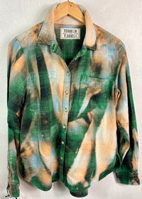 Vintage Kelly Green, Peach, Light Blue and Black Flannel Size XS