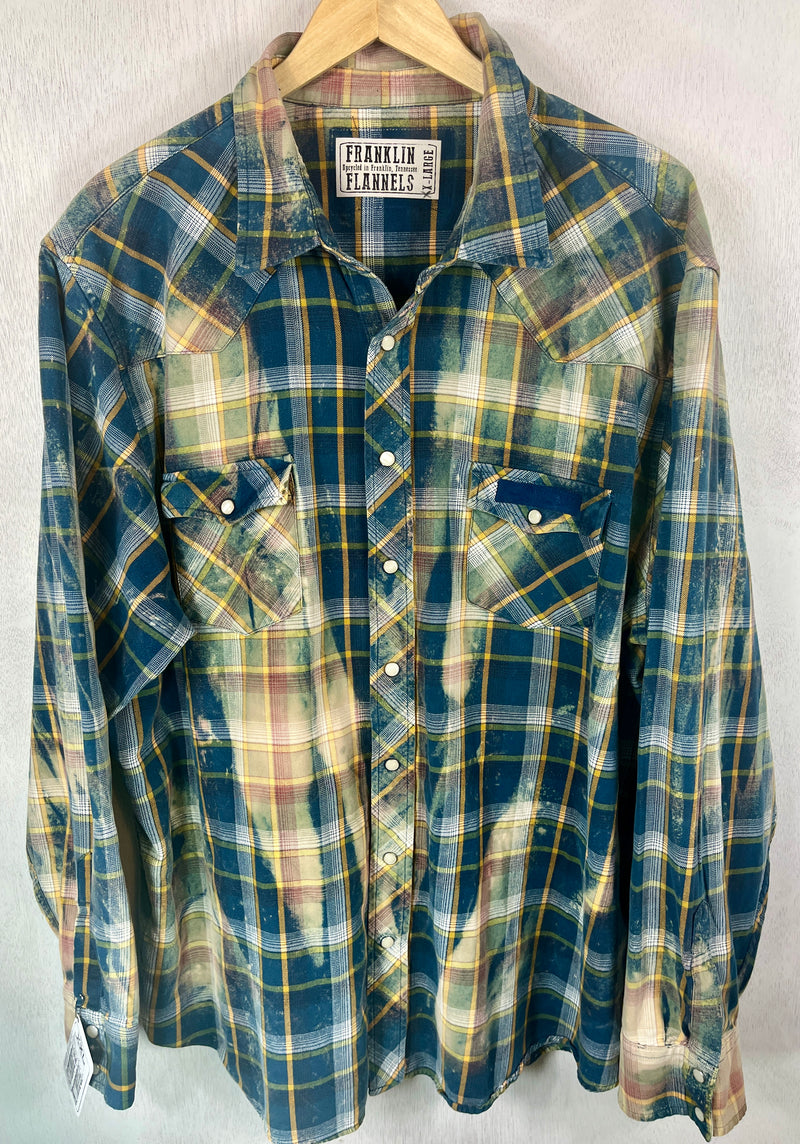 Vintage Western Style Blue, Green, Sage and Tan Flannel Size XXL