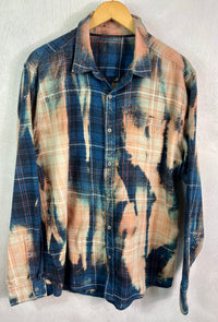 Vintage Navy Blue, Cream, Light Pink and Black Flannel Size XL