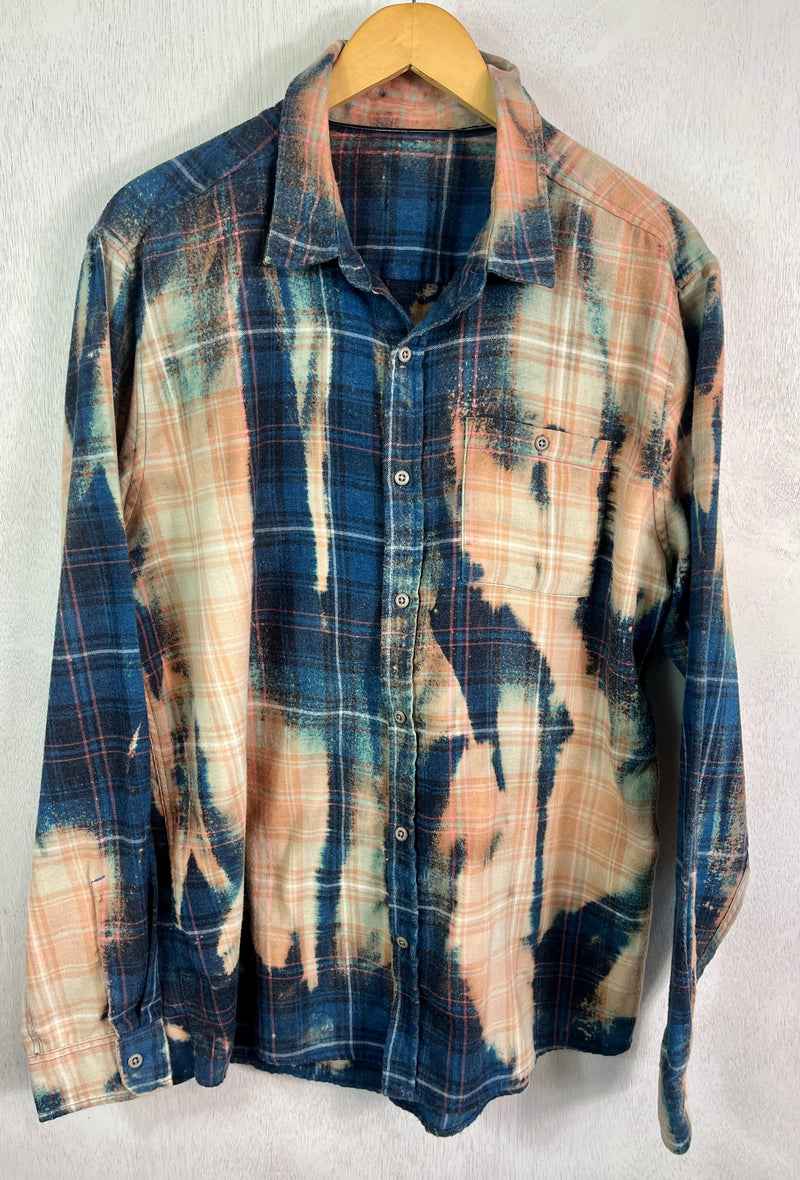 Vintage Navy Blue, Cream, Light Pink and Black Flannel Size XL