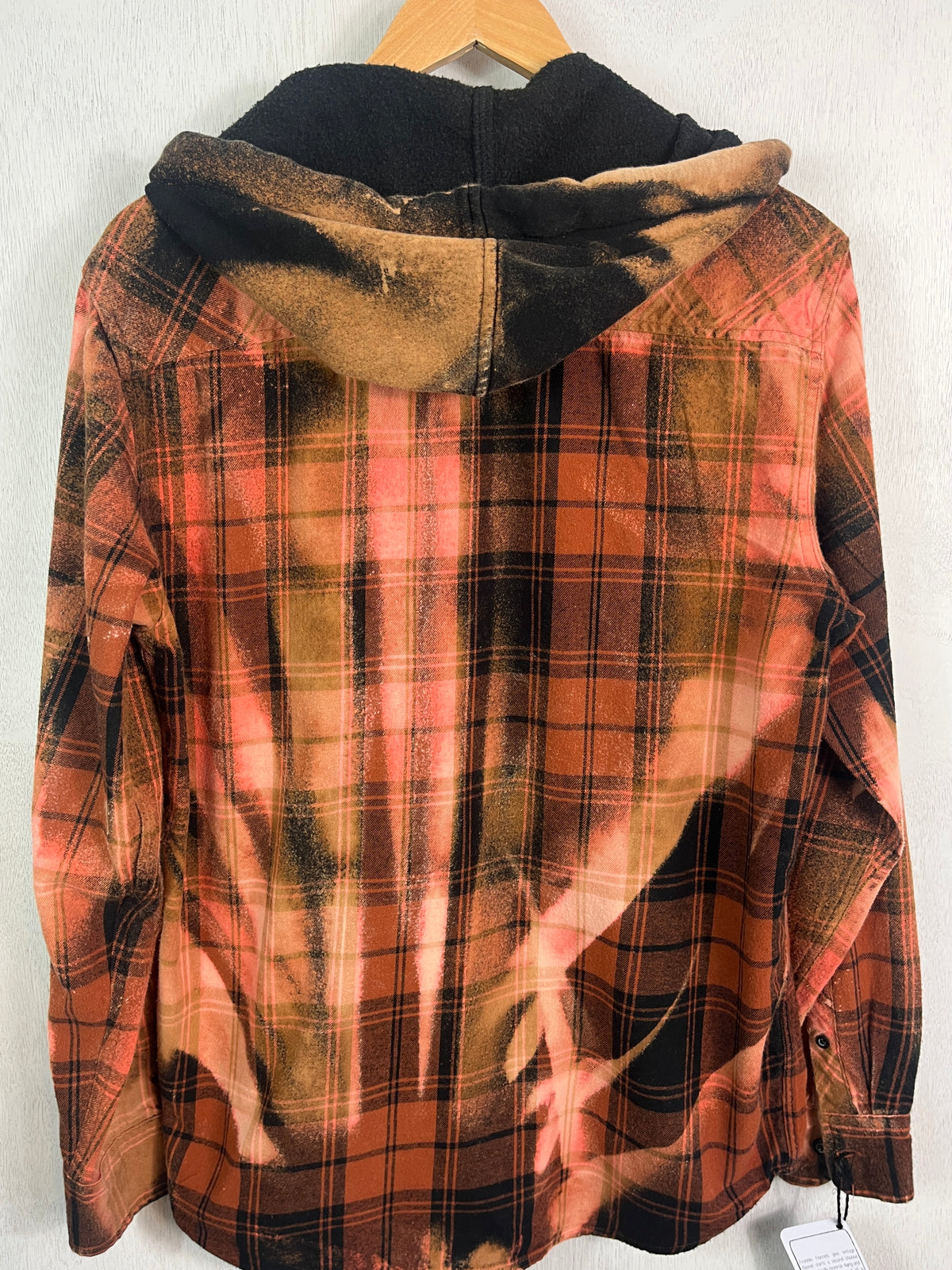Vintage Brown, Black, Pink and Cantaloupe Flannel Hoodie Size Medium